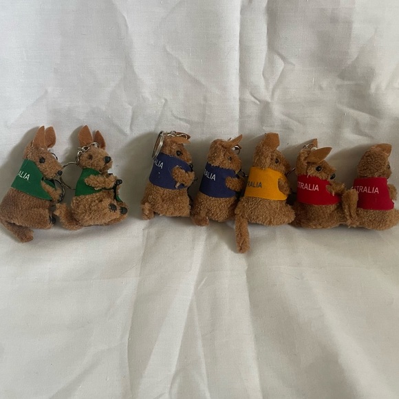 Vintage Australian Souvenir Kangaroo Keyring Clip-ons Key Ring Keychain Set Of 7 - Picture 1 of 6